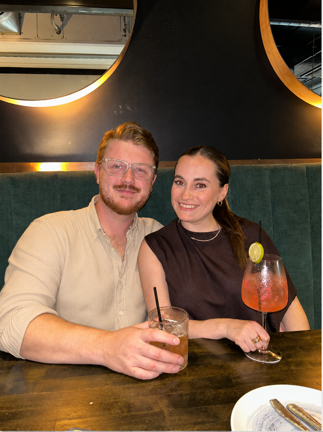 Mitch and Olivia, founders of Suburban Social Club, at dinner